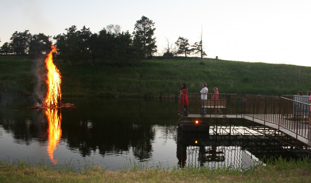 Watching the bonfire from the dock, Finn Fest 2013